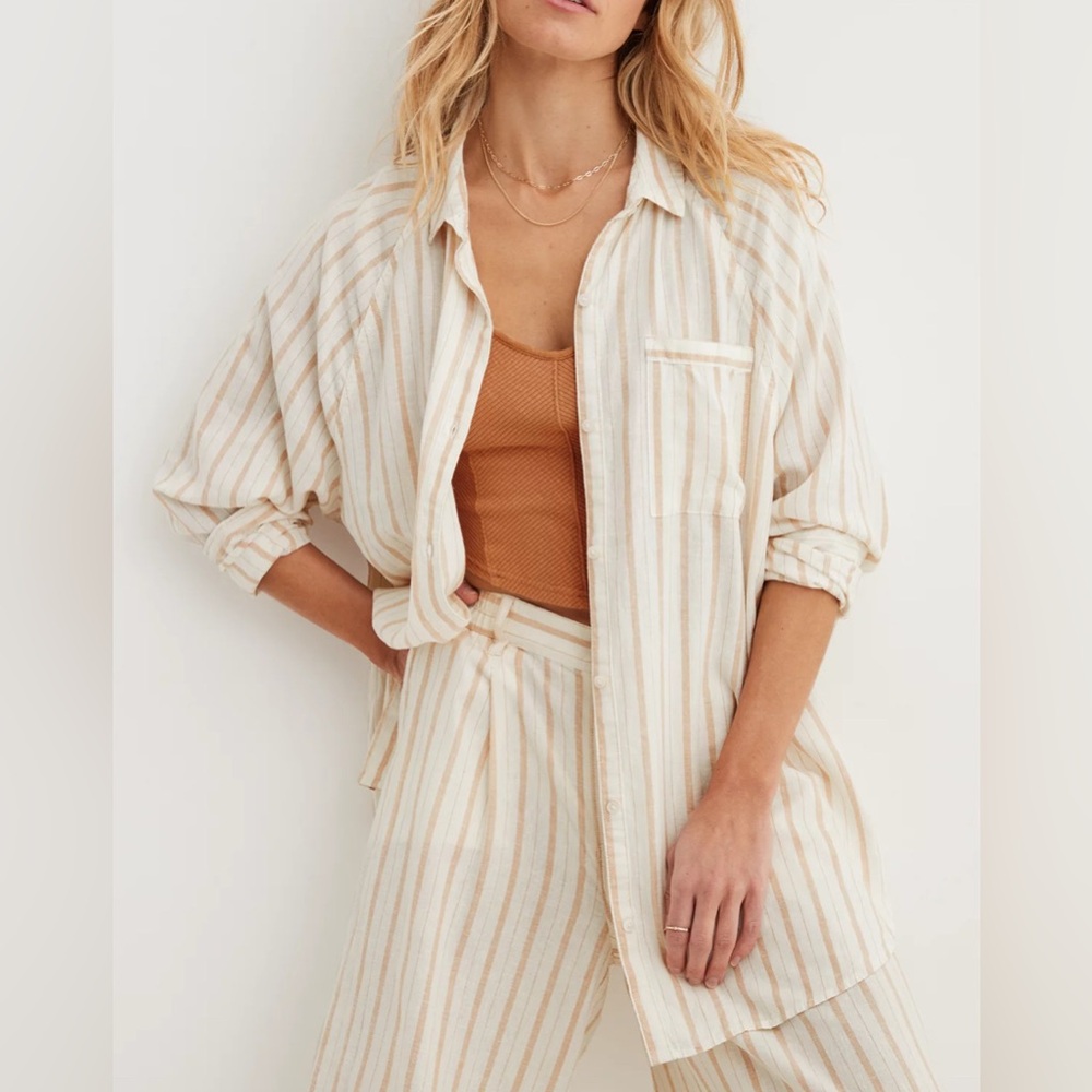 Aerie Linen Blend Coverup Shirt
